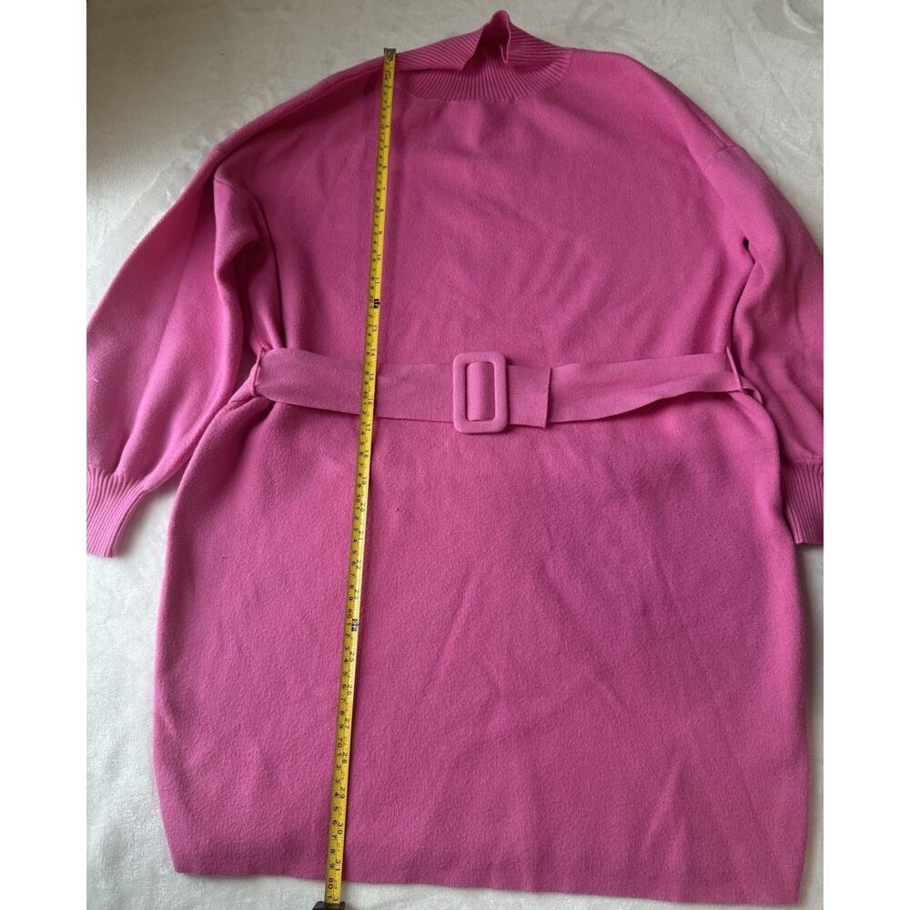 Pink‎ Knit Belted Balloon Sleeve Mock Neck Mini Sweater Dress Size L - Picture 4 of 11